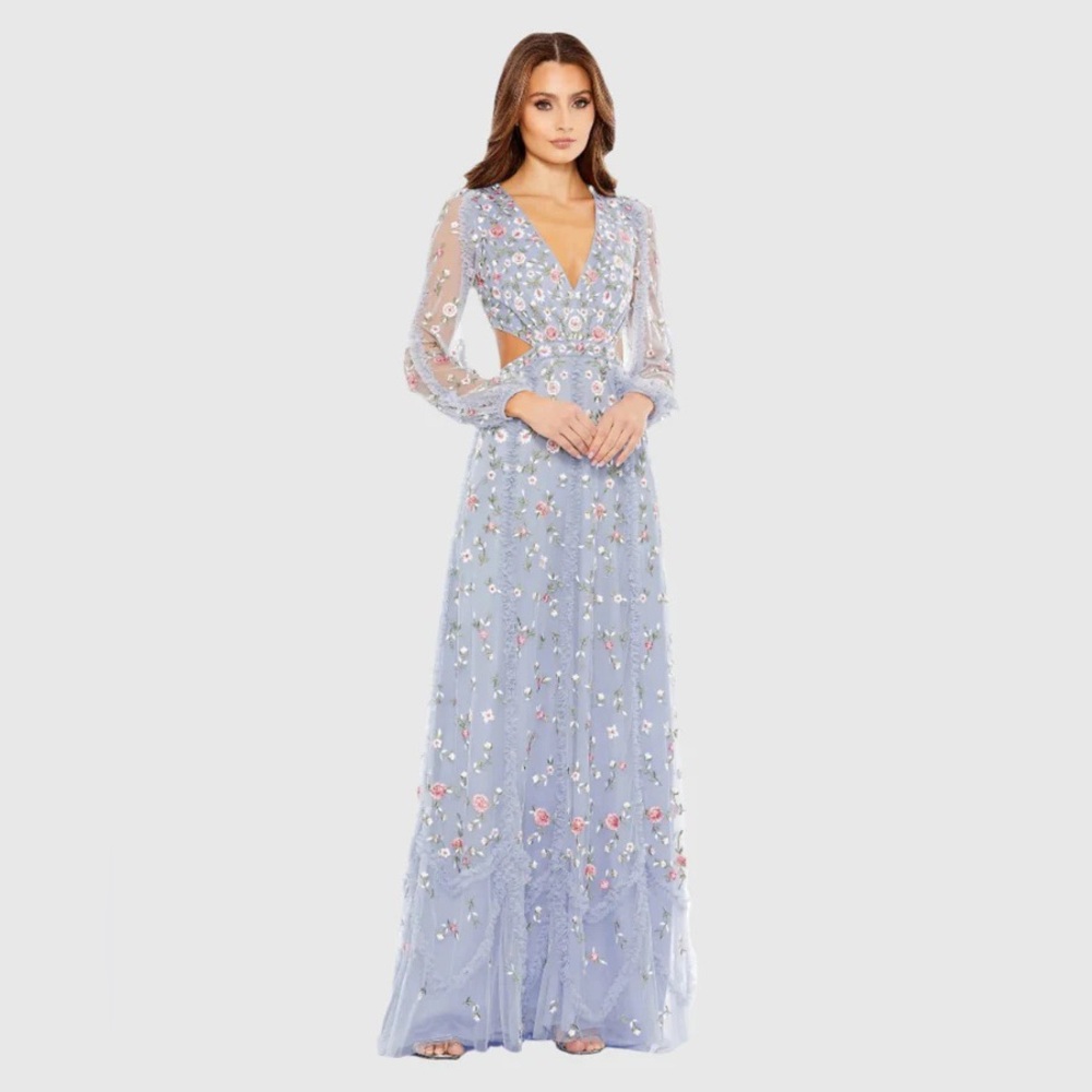 MAC DUGGAL Long Sleeve Embellished Cut Out A-Line Gown